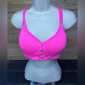 Pink Pink Lace up Front Bra